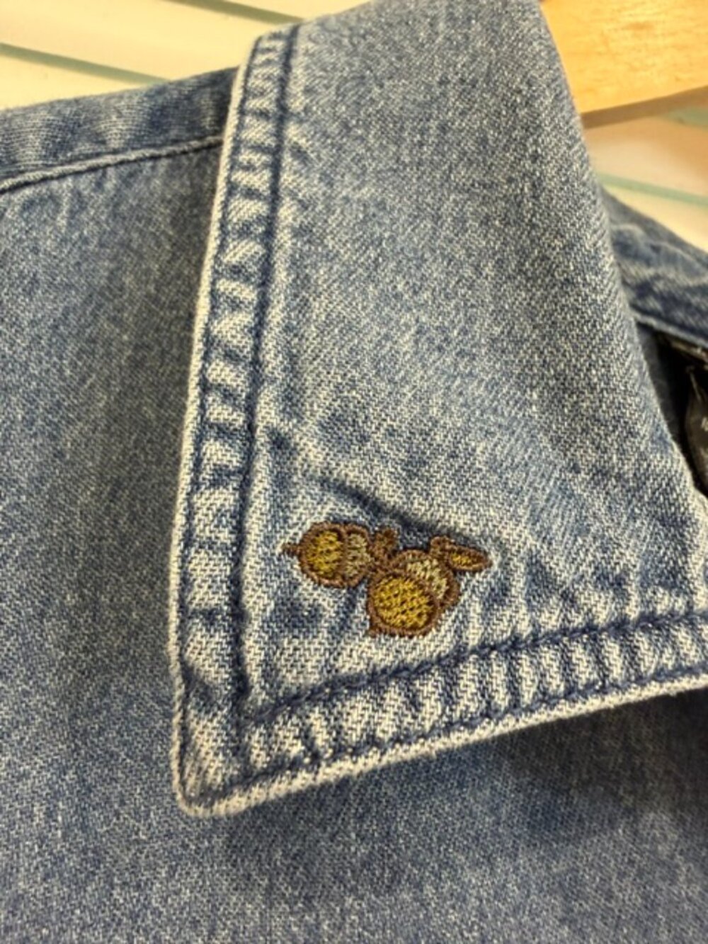 Vintage 90s Fall Leaves Embroidered Cotton Button Down Shirt Blue 2X - Picture 8 of 16